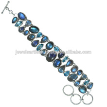 Bracelet en argent sterling 925 en pierres précieuses en topaze bleu et Labradorite et suisse